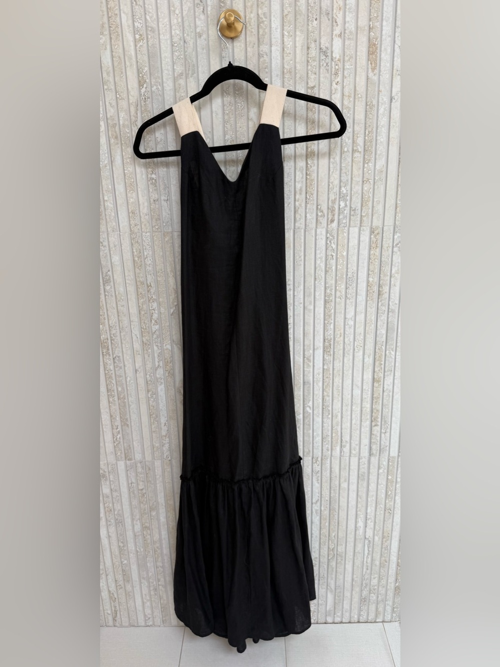Black Maxi Dress with Cream Shoulder Straps